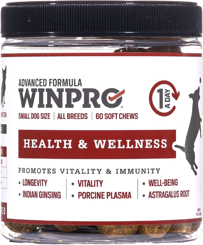 WINPRO Pet Health & Wellness Chews for Small Dogs, 60 Soft Chews, Plasma powered, Grain Free Supplement for Small Dogs providing Vitalitas and Imunity Support