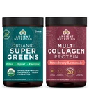 Nutrition Kuno Powder Organik Supergreens, Hijau Flavor, 25 Servis + Multi Collagen Protein, Strawberry Lemonade, 24 Servis