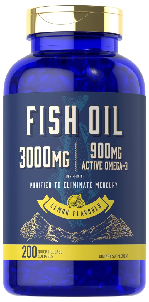 Carlyle Fish Oil 3000mg 124; 900mg Omega 3 14; 200 Softgels 124; Lemon Flavor 124; Non-GMO dan Gluten Free Suplemen
