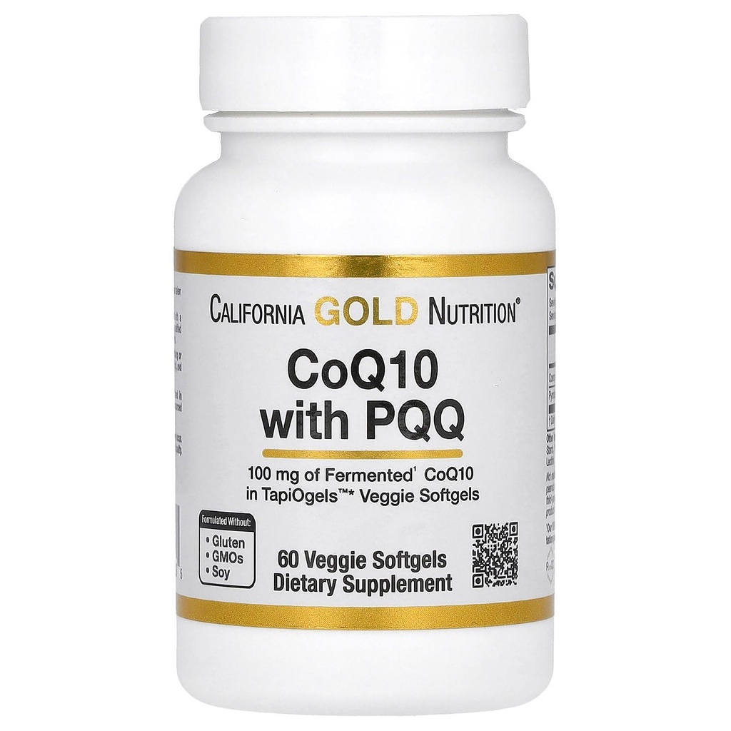 California Gold Nutrition CoQ10 dengan PQQ, Ubiquinone USP, Tapioca Vevgie Softgel dengan Sunflower Lecipin, 100 mg, 60 Veggie Softgel