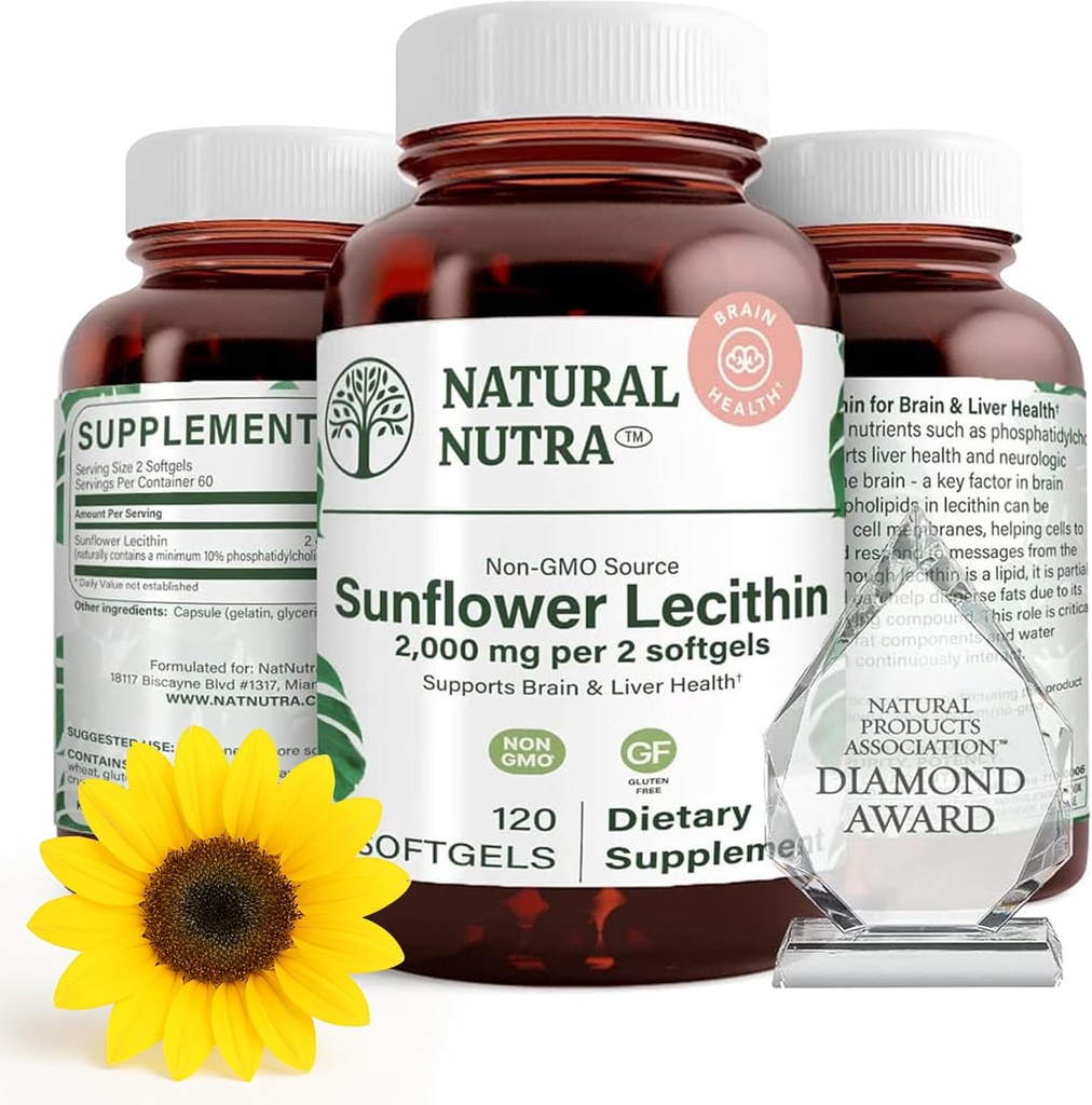Peninggalan Nuttra Sunflower Alam 2000 mg Supplemen, Mendukung Ibu Pembedahan Bimbleng dengan Relief Bernoda Milk, Liver & Brain Health Booster, Soy Free, Non-GMO, Gluten-Free, 120 Softgels (3 Pack)