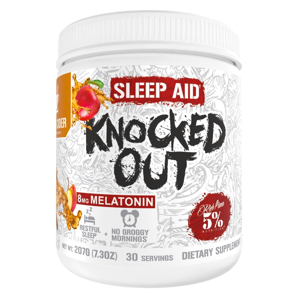 5% Nutrition Rich Piana Knocked Out Natural Sleep Aid 124; Postout Recout & Deep Sleep Suplement 14; GABA, Camomile, Tyrosine, 5- HTP, & Lebih 124; 7.2 oz, 30 Cuplings (Apple Cider)