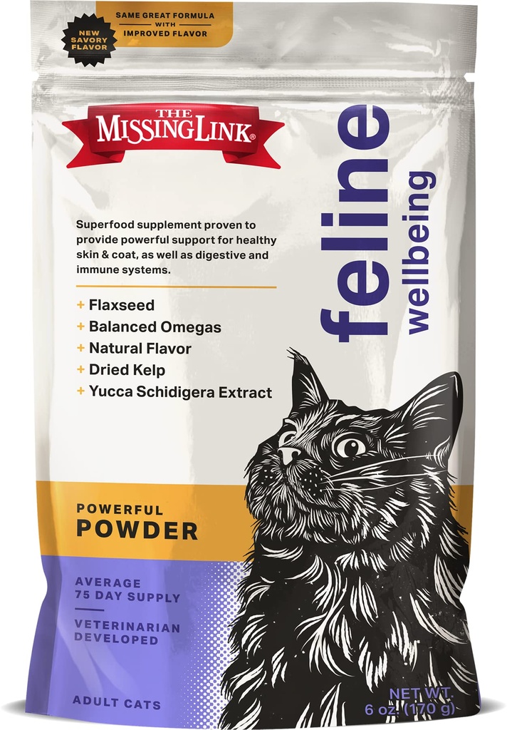 The Missing Link Fare Superfood Suplement Powder 6oz Bag, Formulation Veterinarian, Balanced Omega 3 & 6 for Heally Skin & Coat, Dibuble, Immunity & Overall Cat Health