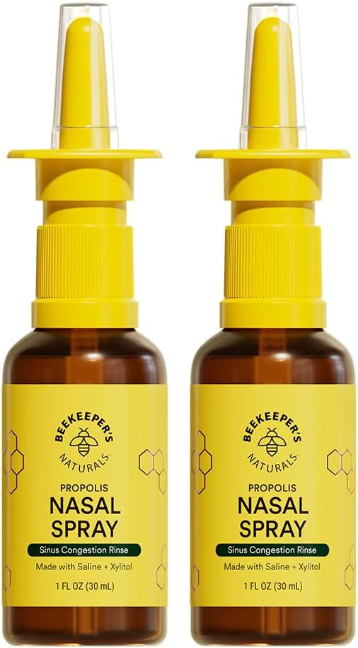 Beekeeper Nasal Spray for Dewata with Propolis, Xylitol & Saline, Clears Nasal Conbubles, Moisturizes Sinus Canal, & Decongest Sinus Cavities, 1 fl oz (Paket 2)
