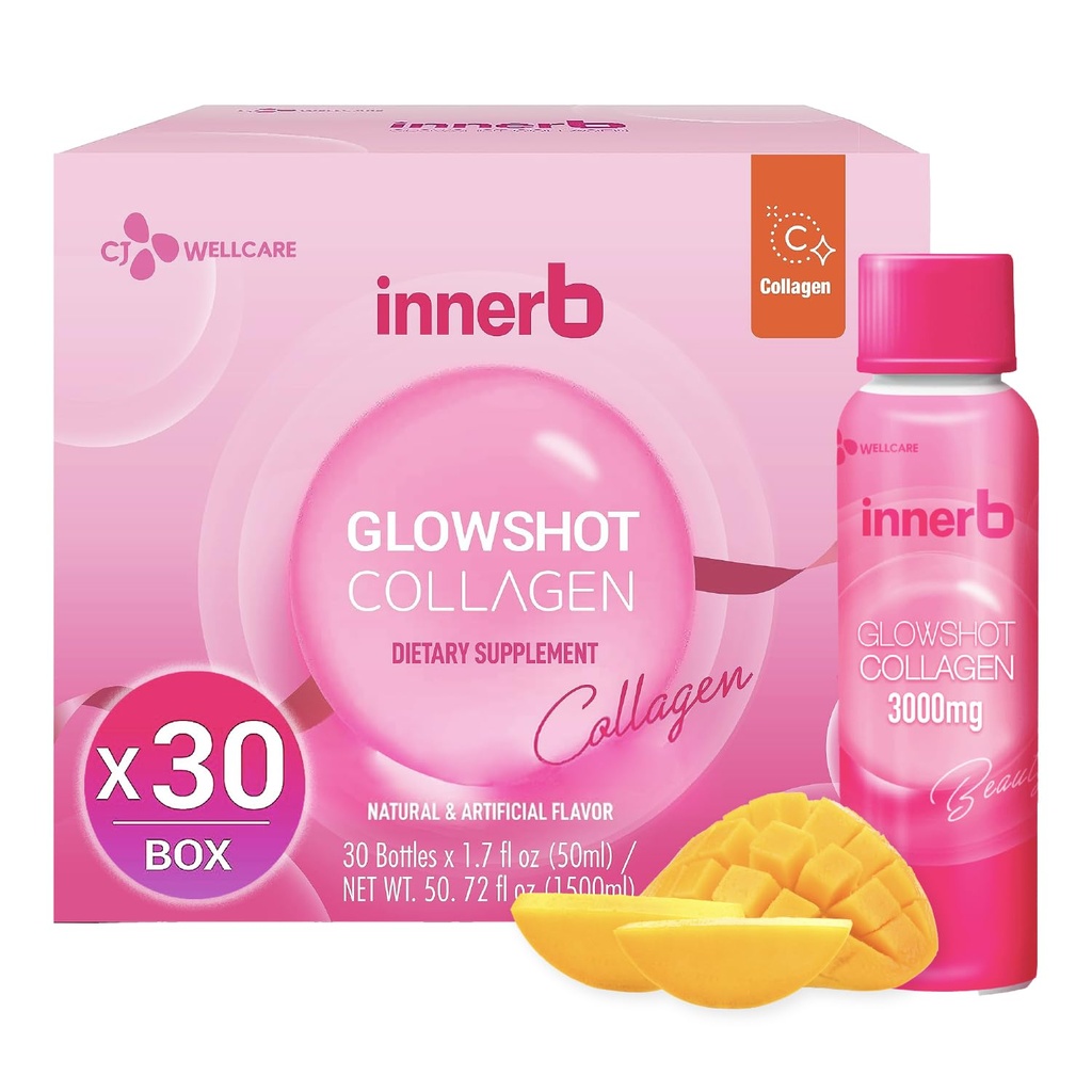 CJwellcare Innerb Glowshot Collagen (50,7 lf oz, 30 Hamba) - Marine Liquid Collagen for Women, 3,000mg Collagen Peptides, Collagen Shots for High Absorption, Hair, Skin & Nails Suppplemen