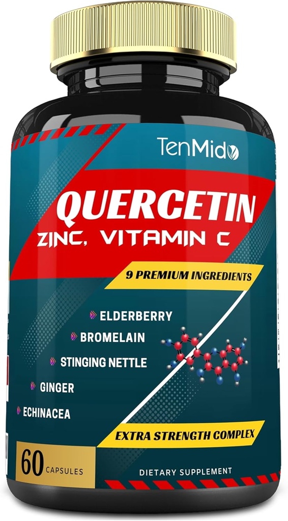 Quercetin Extract Capsules - Blend Elderberry, Bromelain, Ginger, Stinging Nettle, Echinacea, Black Pepper dan More - 60 Capsules, 2 Bulan Suppply