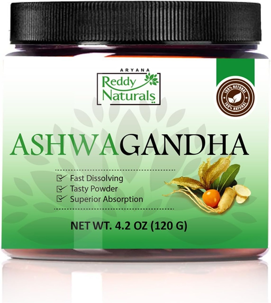 Reddy Comparals Aryana Pure Organic Ashwagandha Powder - High- Potency Root Extract with 10% Withoollides - Natural Orange Flavor for Stress & Energy Support - 4.2 OZ (120g)