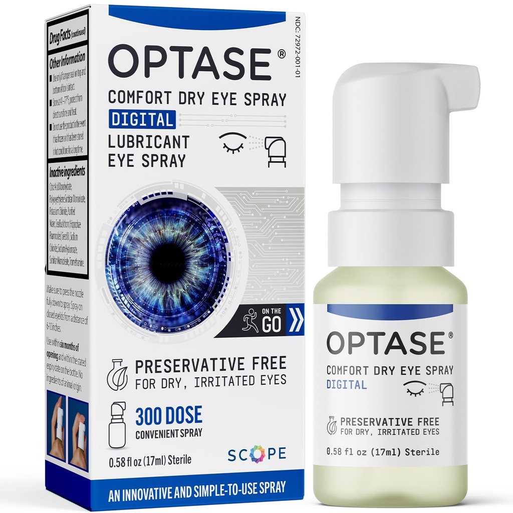 Optase Comfort Dry Eye Spray - Preservative Free Artificial Tears Drops Alternative - Dry Eye Drops in a Convenient Spray - Multi- Use Bottle, Contact Lens Safe - .58 fl oz