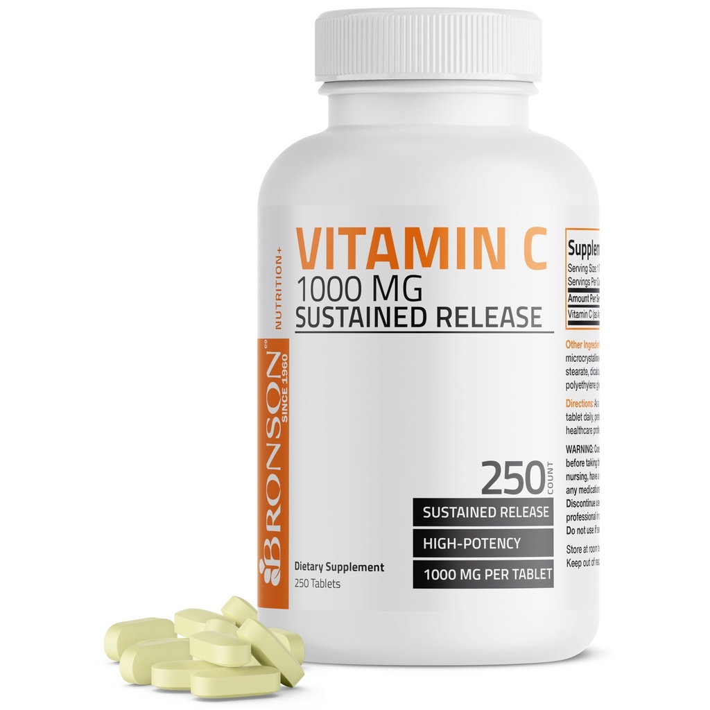 Bronson Vitamin C 1000 mg Lanjutkan Rilis Premium Non-GMO Acibic, 250 Tablet