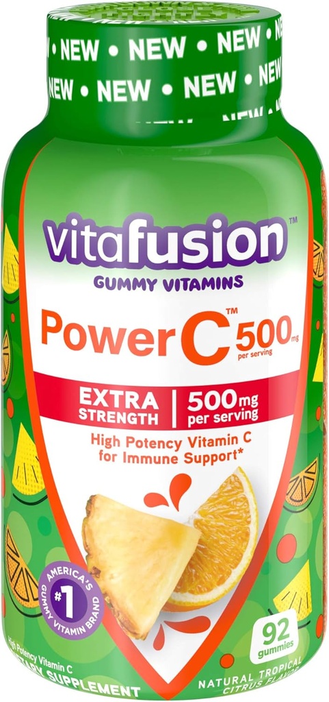 Vitafuus Calcium & Vitamin C Gummy Vitamin, Fruit Flavored, 100 Count & Tropical Citrus Flavored, 92 Count