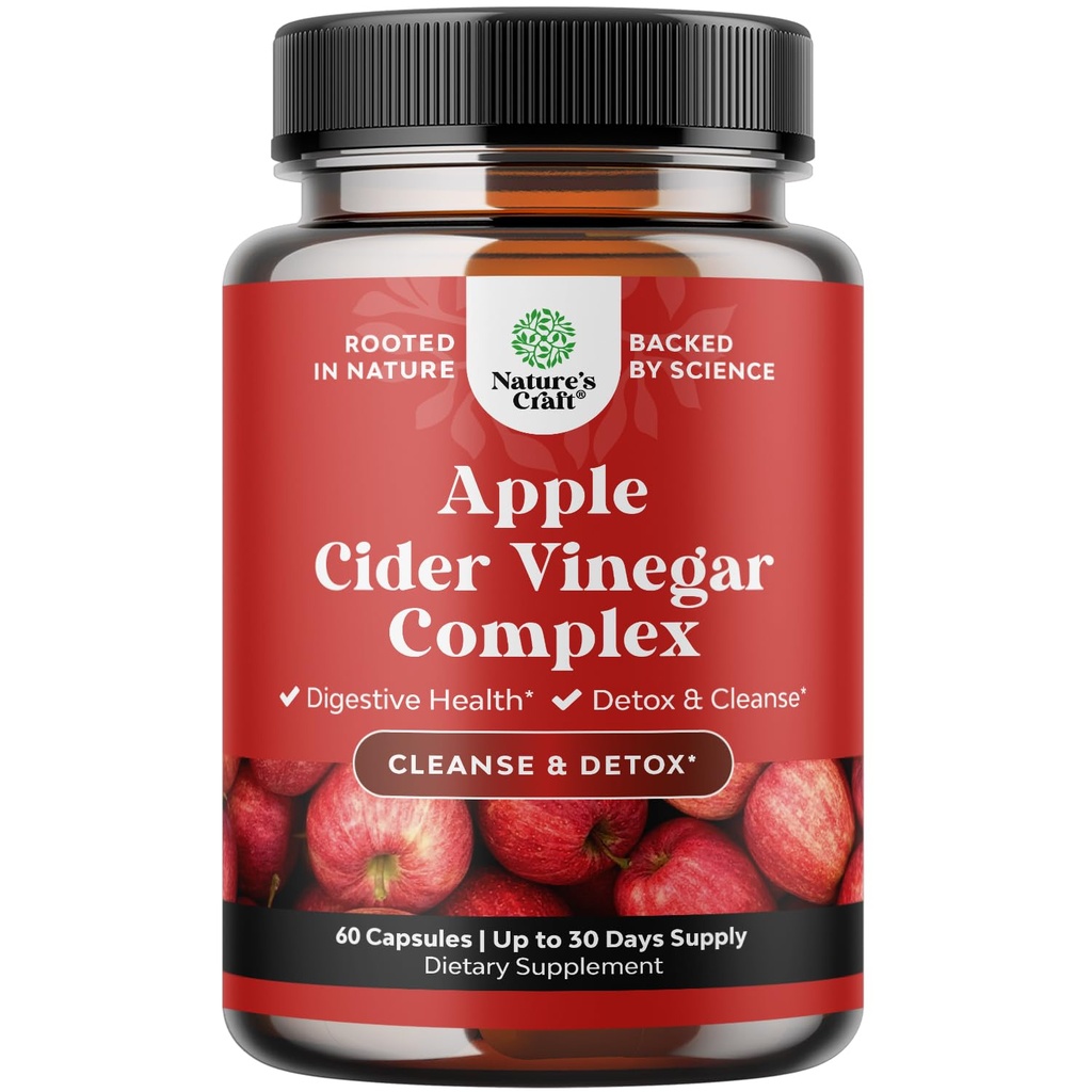 Cleansing Apple Cider Vinegar Capsules - ACV Cleanse dan Detox Pills for Gut and Digetical Health dengan Slimming Cayenne - Ekstra Kekuatan ACV Capsules untuk Gut Cleanse dan Detox Tubuh Penuh (30 Serbu Tubuh)
