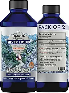 Optivida Health Colloidal Silver Liquid (2 Pack) - Premium Nano Silver Colloidal Suplement for Daily Wellness & Imune Dupport, Natural Liquid Silver Hydrosol for Dewasa & Kid, Non-GMO, Gluten- Free