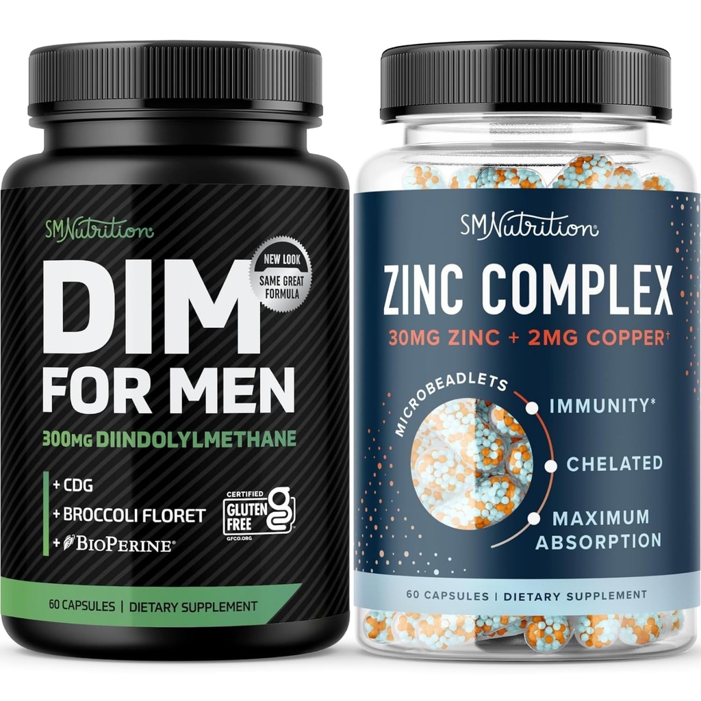 Testosterone Zinc Complex & 300mg DIM Suplemen untuk Manusia untuk Estrogen Metabolism dan Testosteron Dukungan Atteron 124; Microbedlet Zinc Tambahan (60 Pelayan) dengan DIM Kompleks untuk Men (60 Pelayan)