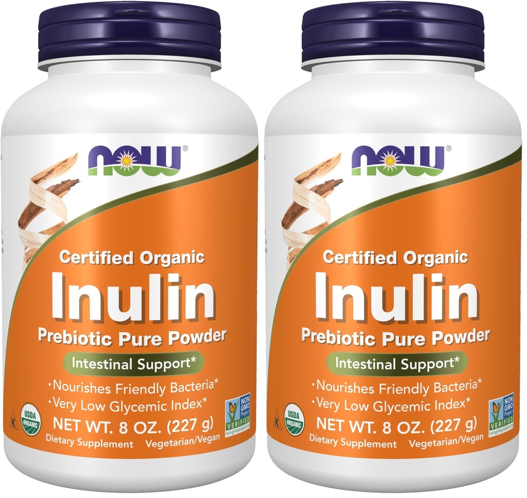 Suplemen SEKARANG, Inulin Prebiotic Pure Powder, Tersertifikat Organik, Proyek Non-GMO Diverifikasi, Dukungan Intestial *, 8- Ounce (Paket 2)