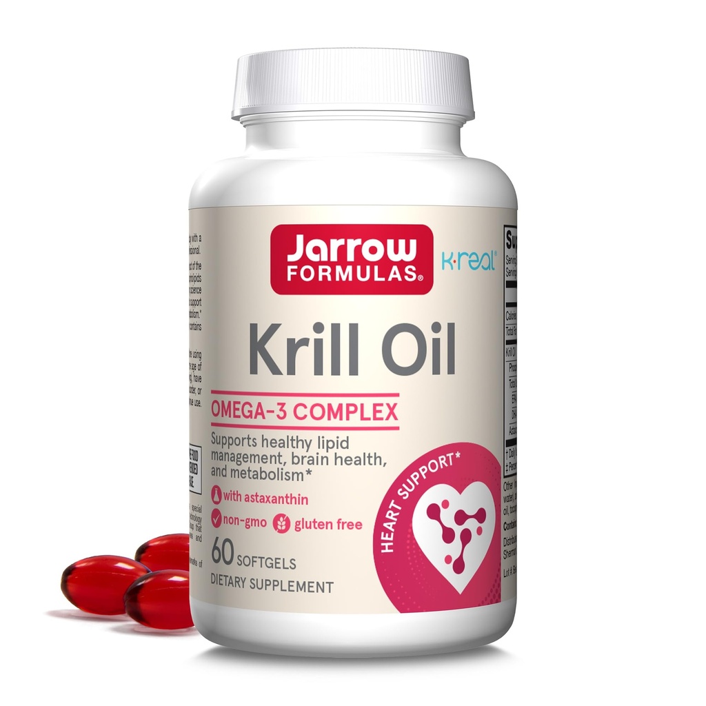 Jarrow Formulas Krill Oil - Phospholipid Omega-3 Kompleks dengan Astakanthin - 60 Softgels - 30 Pelayan - Mendukung Manajemen Limid, Metabolisme, Brain & Heart Health - EPA & DHA - Gluten Bebas - Non-GMO