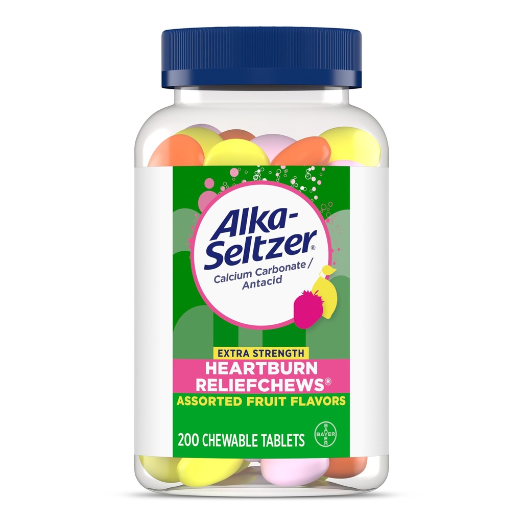 Alka- Seltzer Extra Strength Heartburn ReliefChews, Antax for Fast Heartburn & Acid Intervention Relief Pada Go, 200 Ct