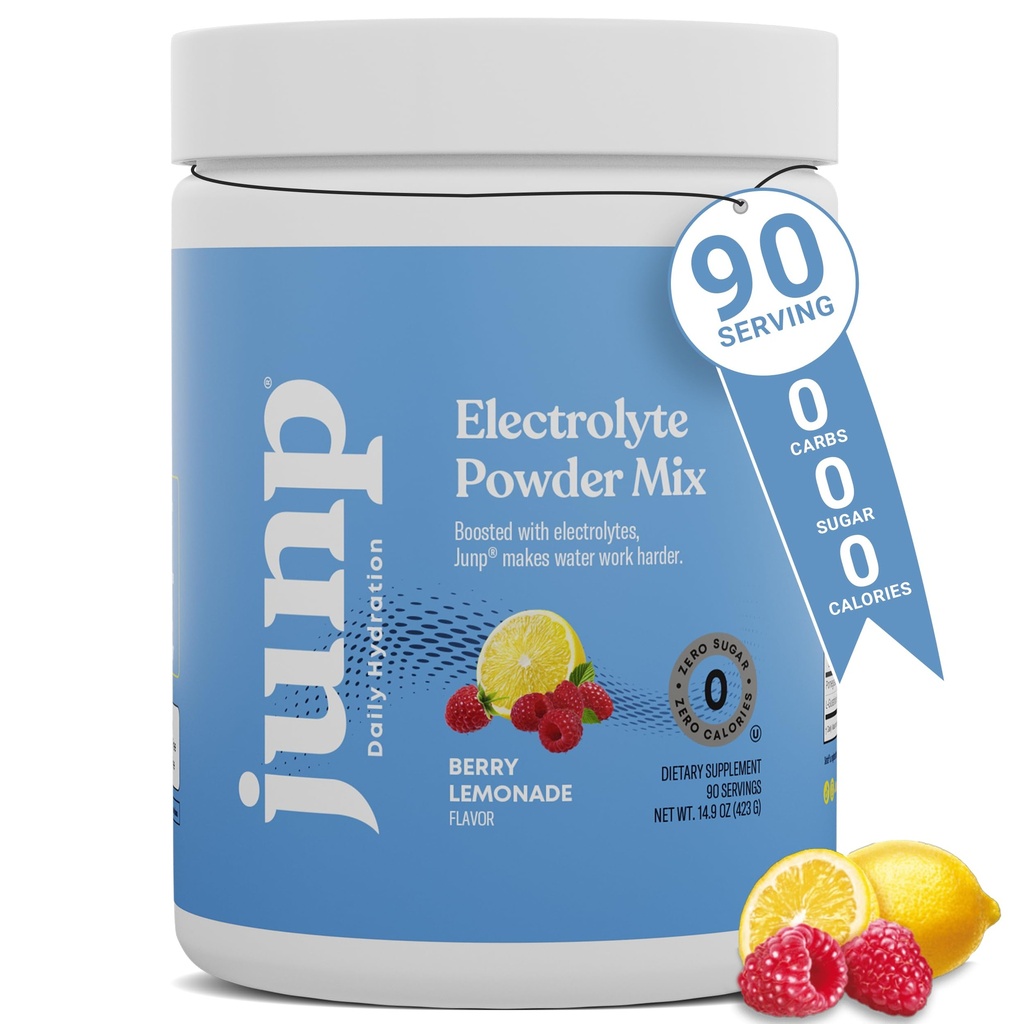 JUNP Electrolytes Powder No Sugar No Carbs - Berry Lemonade Keto Electrolite Drink Mix - Powiture & Salt Hydration Electrolytes - Zero Calorie Sugar Free Electrolyte Powder, 90 Servis