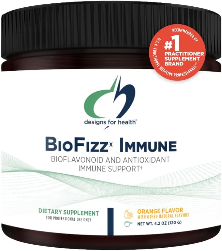 Design untuk Health BioFizz Immune Powder - Vitamin C Drink Mix Suplemen dengan Bioflavonoid, Zinc, 2000 IU Vitamin D + E - Fizzy Orange Flavor + Antioksidant Dukungan (30 Pelayan / 120g)