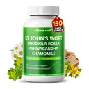 ST John 's Welt 14 -1 Natural Blend dengan Rhodiola Ashwagandha Chamomile Holy Basil L- Theanine Valerian Passionflower - 150 Count - Made & Testing in the USA