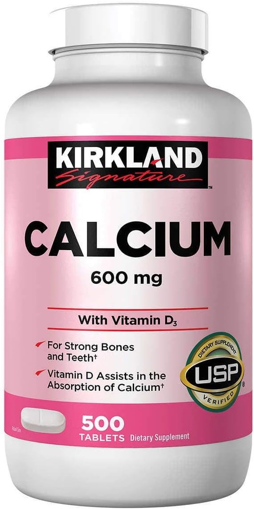 Kirkland Signature Kalsium 600 mg. dengan Vitamin D3, 500 Tablet (4 Pack)