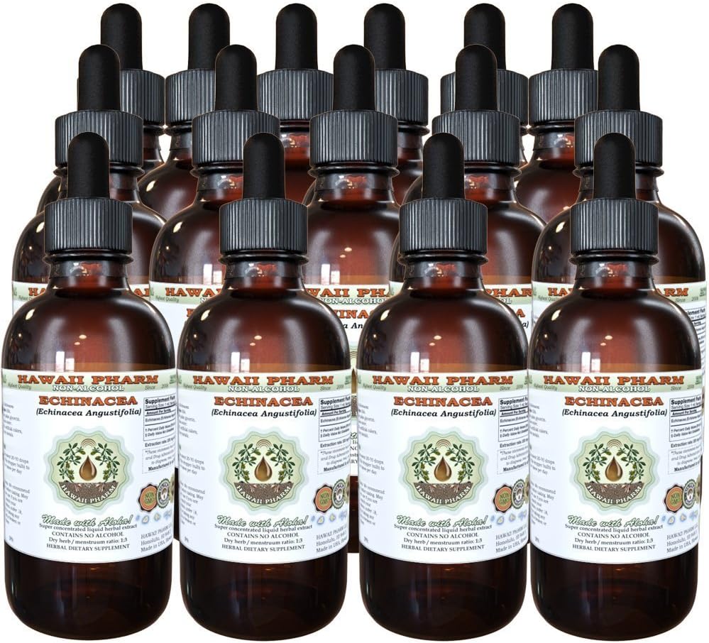 Echinacea Alcohol- Free Liquid Extract, Echinacea (Echinacea Angustifolia) Root Kering Glycerite Hawaii Pharm Natural Herbal Supplemen 15x4 oz