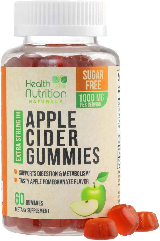 Apple Cider Vinegar Gummies 1000mg - Max Hear Sugar Free ACV Vitamin, Support Metabolisme & Energy, Keto Friendly, Vitamin B12, Gantatin- Free, Gluten- Free, Vegan & Non-GMO - 60 Gummies