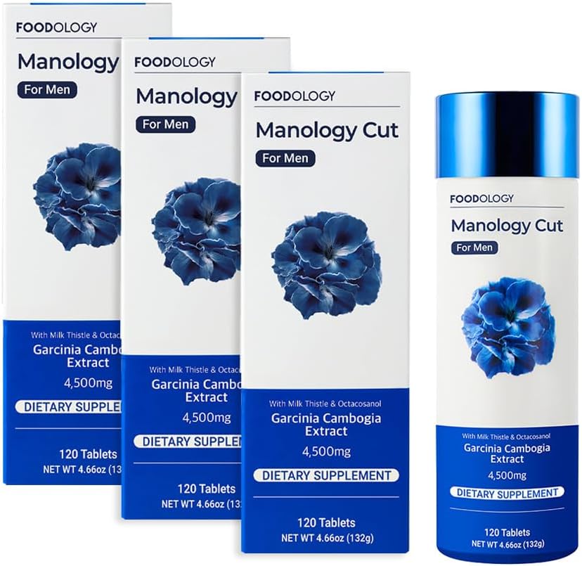 FOODOLOGY Manology Cut (Pack of 3- 360 Tablet, 180 pelayan untuk 60 Hari) - Keseimbangan tubuh, Peningkatan Kesehatan & Hati Dukungan Kesehatan Garcinia Camigia (HCA), Milk Thistle Octacosanol