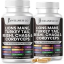 Lions Mane Suppplement Cognitive Dukungan, Imune Health with Turkey Tail 20in1 Mushroom Reishi Cordyceps Chaga dengan Marshmallow Root - 120 Count