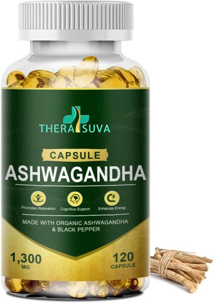 Organik Ashwagandha + Black Pepper, Semua Potency Tinggi Natural Supply untuk Stress Relief dan Vitalitas 120 Softgels, 60Day Supply