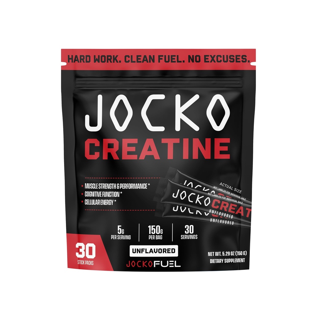 Jocko Fuel Creatine Stick Packs - Caktine Monohyder Pack for Men & Women, Suplemen Atletic Performance & Muscle Health, 30 Servis 150g (Unflamited)