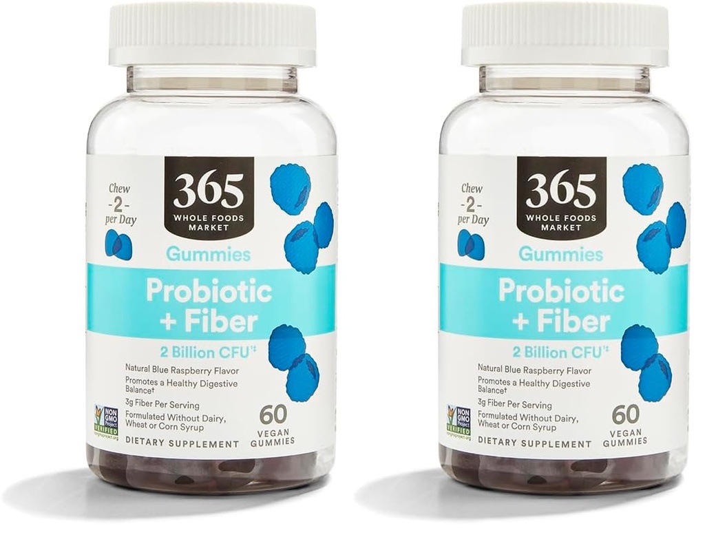 365 oleh Whole Foods Market, Gummies Probiotic Fiber 2 Bill Blue Raspberry, 60 Count (Paket 2)