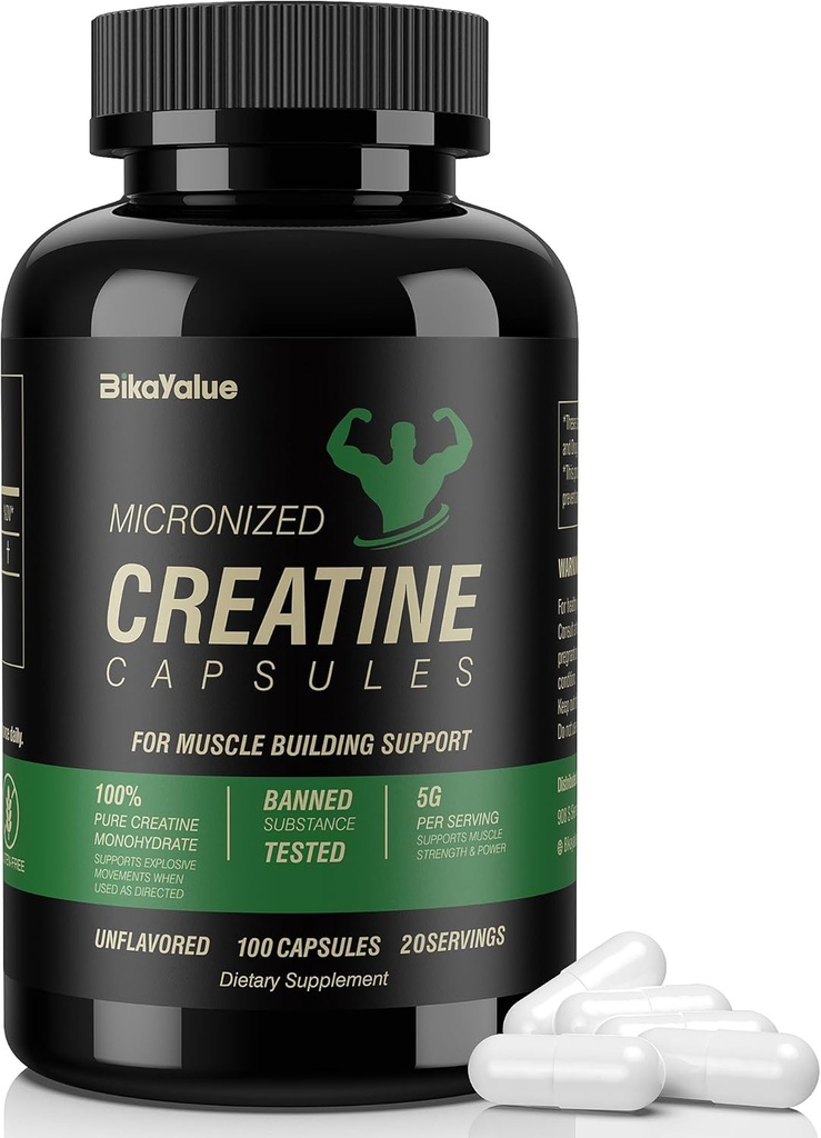 Micronized Creatine Monohydrate Kapsules, Creatine Capsules Suplement for Muscle, Performance, Energy, Recovery, Gluten Free Creatine for Women, 100Capsules (20 Servings)