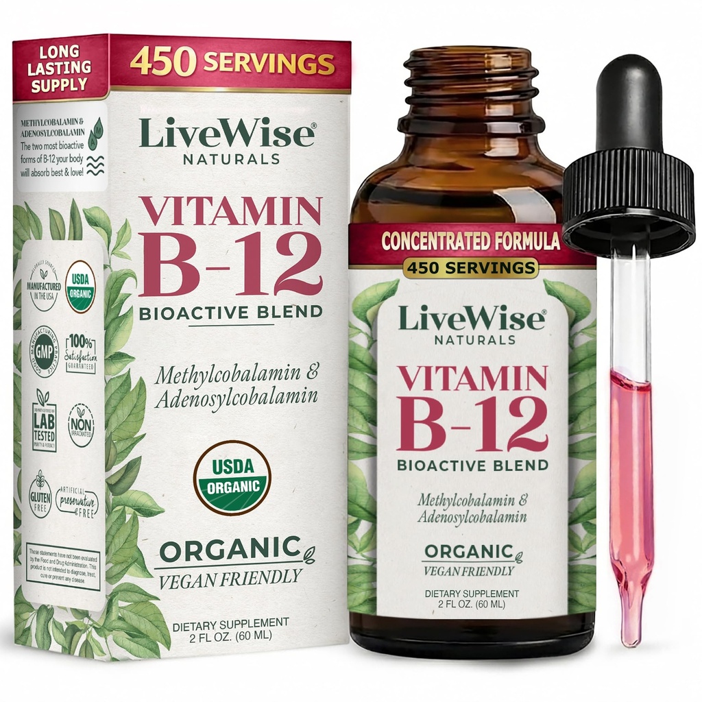 Liquid B12 Vitamin Sublinual - All- Natural Liquid Vitamin Vegan B12 - Non-GMO Adenosylcobalamin Methylcobalamin B12 Suplemen - Boost Your Immune System, Metabolisme, Energi dan Fokus!