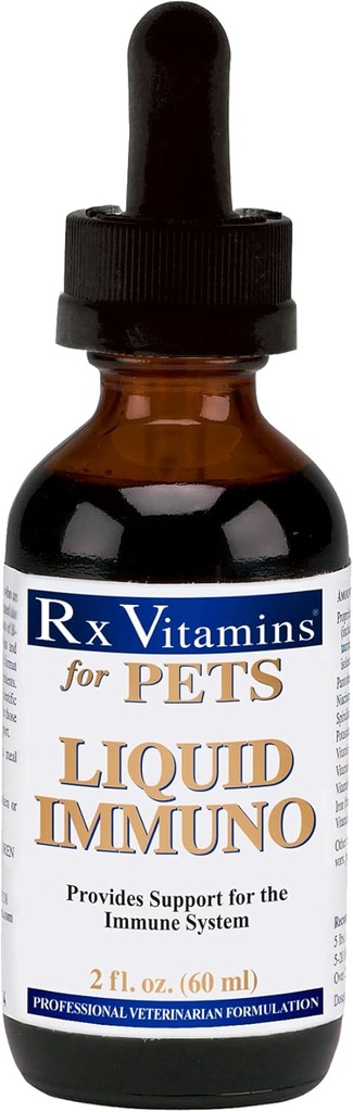 Rx Vitamin Cair lmmuno Dog & Cat Imune Dukung - Reishi Mushroom Plus L-Lysine for Cats - Dog Immunity Booster Supplemen - Bacon Flavor - 2 oz.