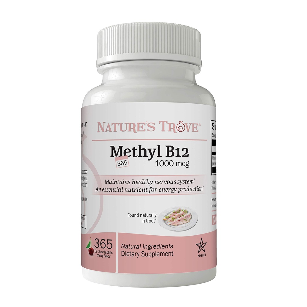Nature 's Trove Vitamin B12 Methylcobalamin 1000 mcg, 365 Count, B12 Chewable Vitamin, Cherry Flavor