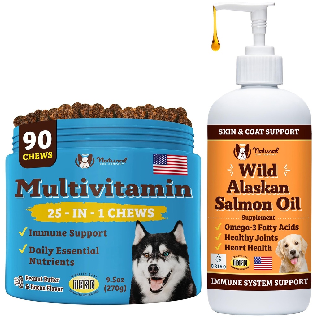 Natural Dog Company Wellness Bundle for Dogs, Salmon Oil for Dogs, multivitamin and Supplemen, Itch Relief
