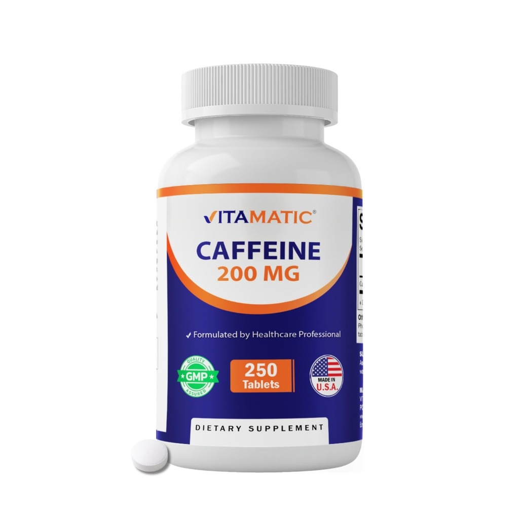Vitamatic Caffeine Pil 200mg per Serving, 250 tablet Vegetarian