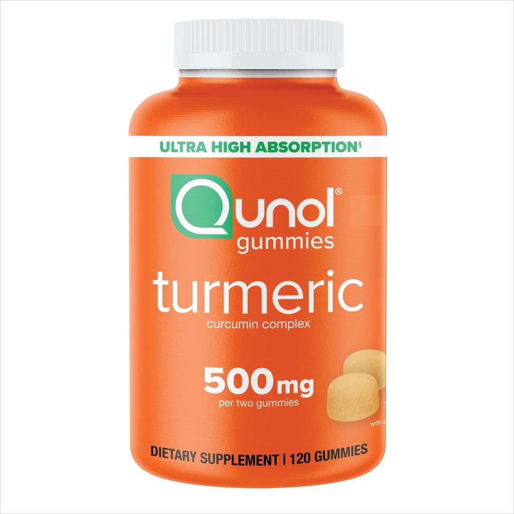 Quhol Turmeric Gummies, Gummy dengan 500mg Turmeric Curcumin, Dukungan Suplemen Bersama, Kurcumin Tumeric Tinggi Ultra, Vegan, Gluten Bebas, 2 Bulan Pasokan, 120 Cacah