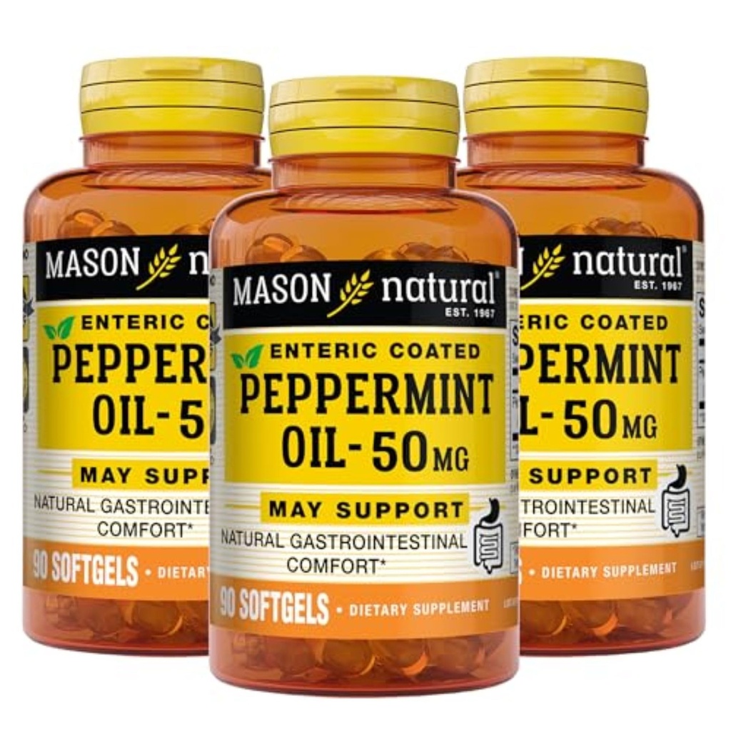 Maston Natural Peppermint Oil 50 mg Bahan Bahan Lapisan Terpadu, 270 Hari Suppply Gastrointestinal Dukungan untuk Biasanya Finctioning Bowel, Pil Softgel