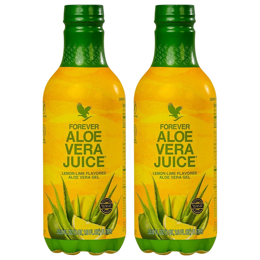 Forever Living - Aloe Vera Juice - Lemon Lime Flavor with Pure Inner Gel - Support Ditrable and Immunity - 1L Each (Pack of 2)