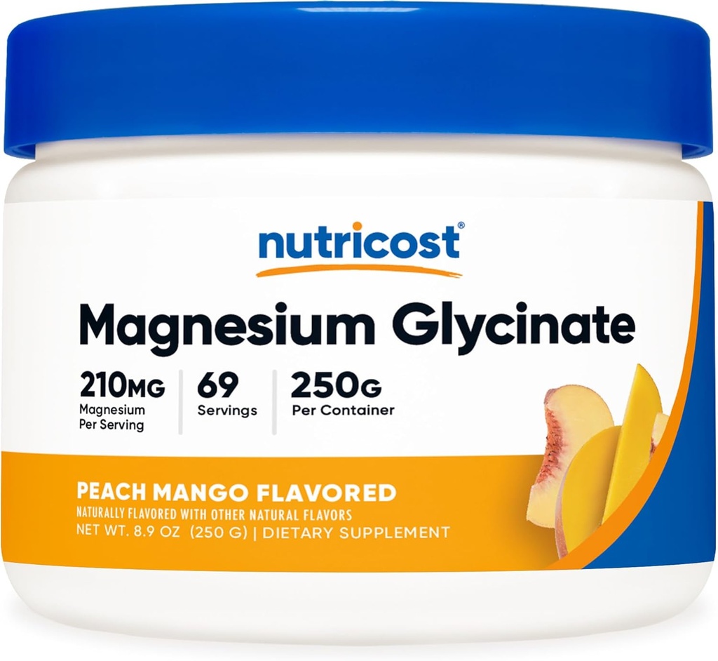 Nutricost Magnesium Glycinate Powder (Peach Mangga, 250 Grams) - Magnesium Glycinate (sebagai Bisglycinate)