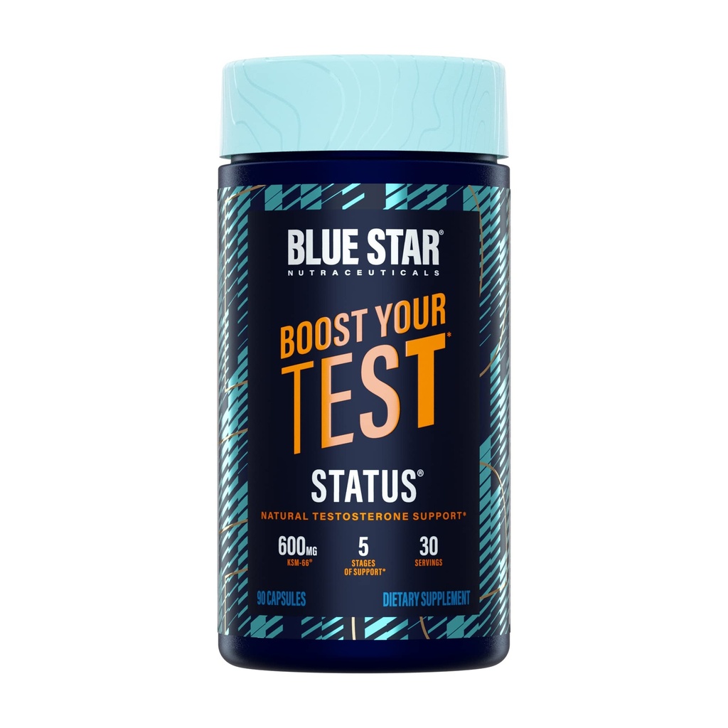 Blue Star Nutraceuticals Status - Testosterone Booster untuk Pria - w / KSM 66 Ashwagandha - Infreeate Stamina, Perkembangan Otot & Energi: 124; Natural Test Booster Dukungan - 90 Vevgie Capsules