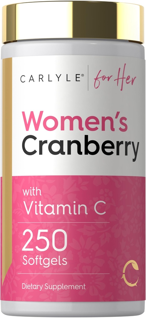Carlyle Cranberry Pills for Women 124; 250 Softgeels 124; Comcentforted Extract with Vitamin C and E 126; Non-GMO, Gluten Free Alag4; for Her
