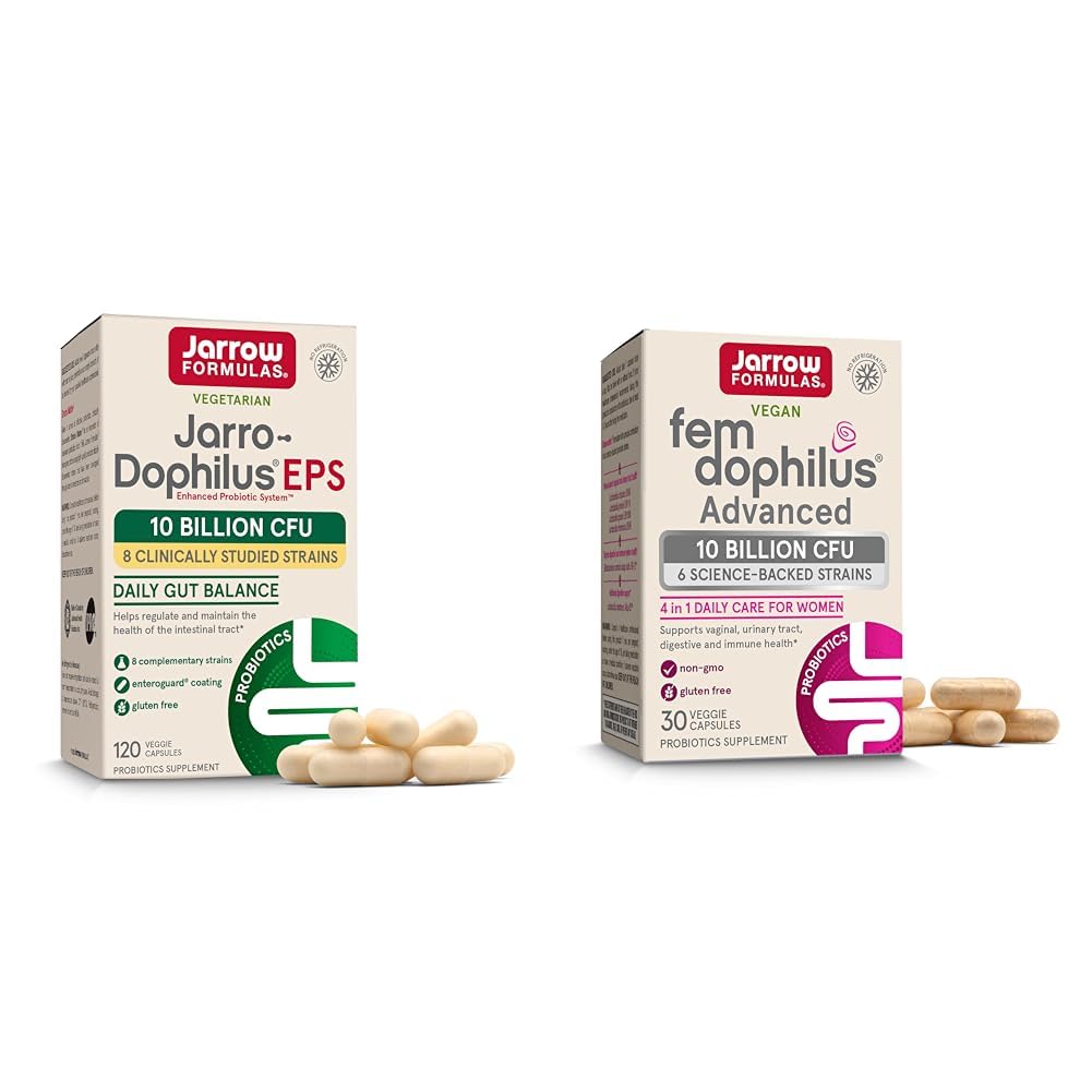 Jarrow Formulas Probition Bundle dengan Jarro- Dophilus EPS 10 Milyar CFU 120 Caps dan Fem- Dophilus Tingkat lanjut 10 Milyar CFU 30