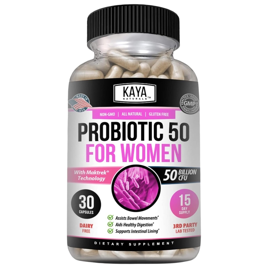 Kaya Probiotic Probiotic 50 Billion CFU - Probilefor Women, Probilefor Men and Adults, Natural - Gut Health & Imune Supplemen - Menyediakan Dukungan Digetsy - 30 Kasules Vegetable