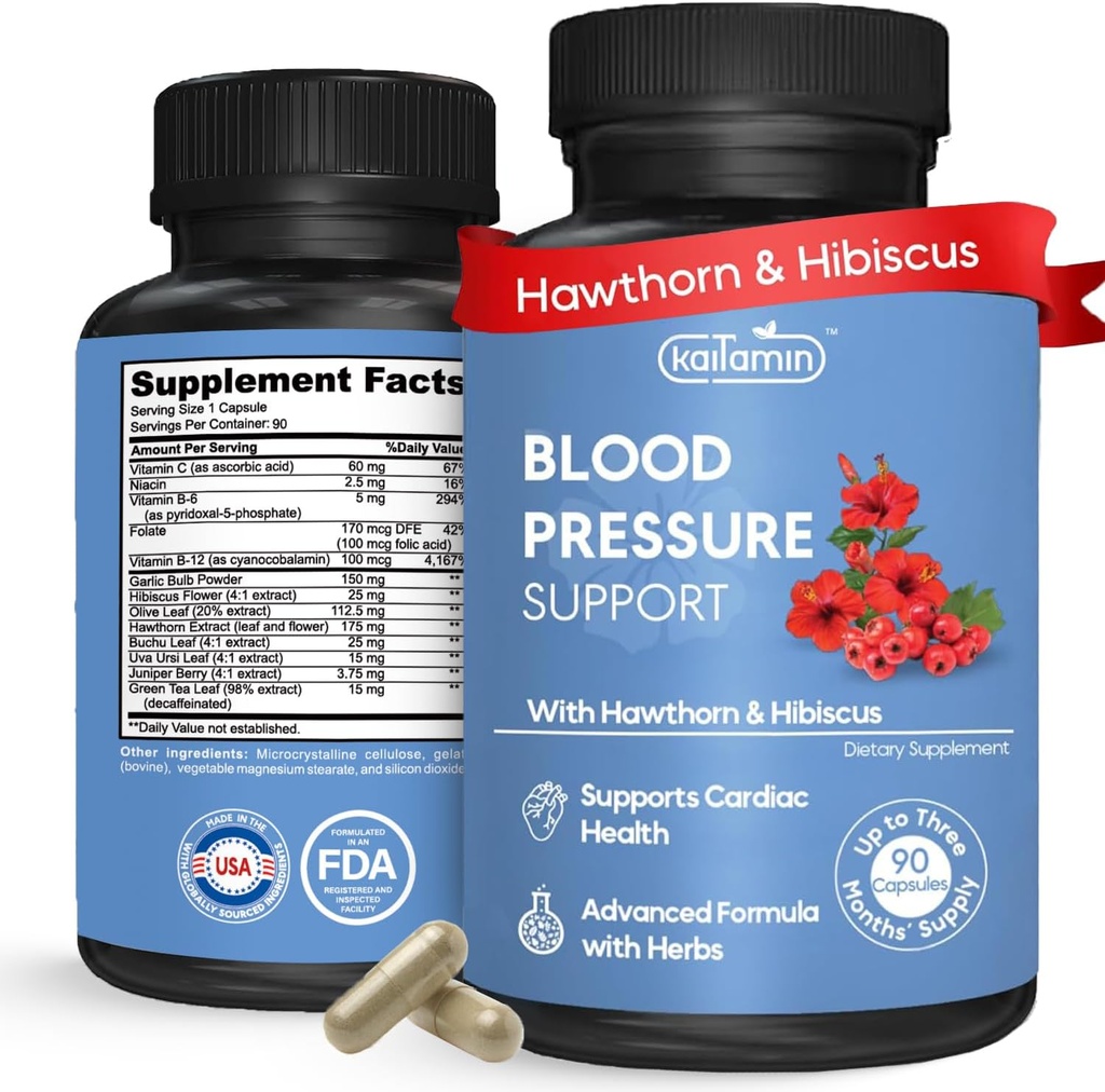 Suplemen Tekanan Darah - Natural Hawthorn, Hibiscus, Garlic & Olive Leaf
