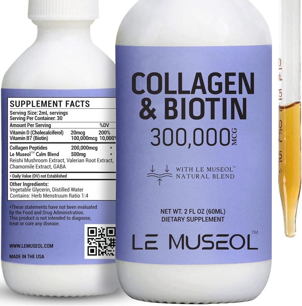 Liquid Collagen for Women, 300.000.000 mcg Biotin dan Collagen Suplemen Drops for Hair, Nail Growth Skin - 60ml