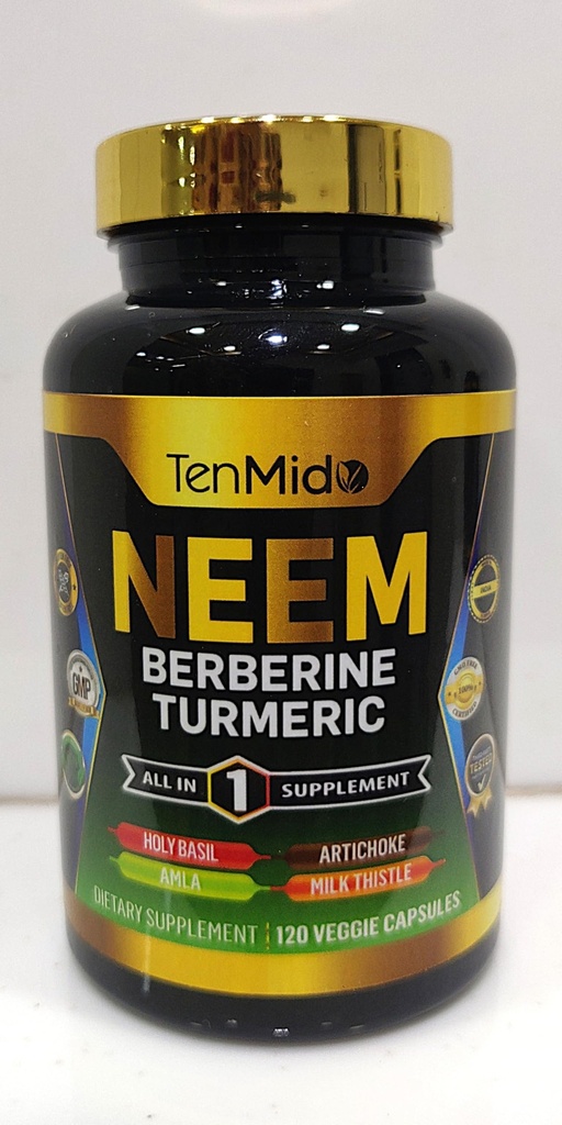 Neem Leaf Supplement - 8in1 Formula - Combine dengan Berberine, Turmeric, Holy Basil, Amla, Artichoke, Milk Thistle, dan Black Pepper - Dukungan Imune - 120 Capsules untuk 4 Bulan Supply