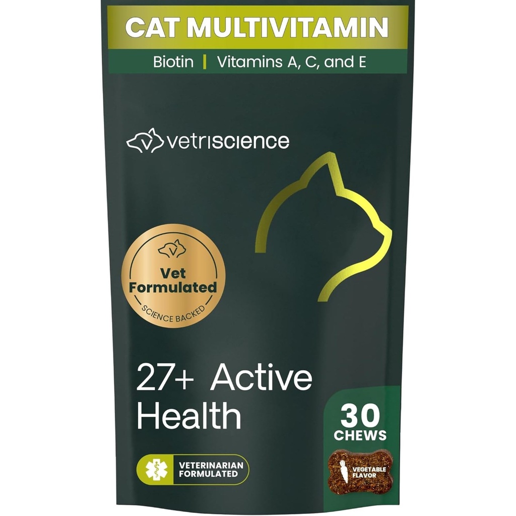 VetriScience 27 + Active Health Chews, Nu Cat Daily Multivitamin for Cattes and Kittens, Balanced Vitamin, Minetary dan Antioksidants, Kesehatan dan Wellness Dukungan, Fish, 30 Count