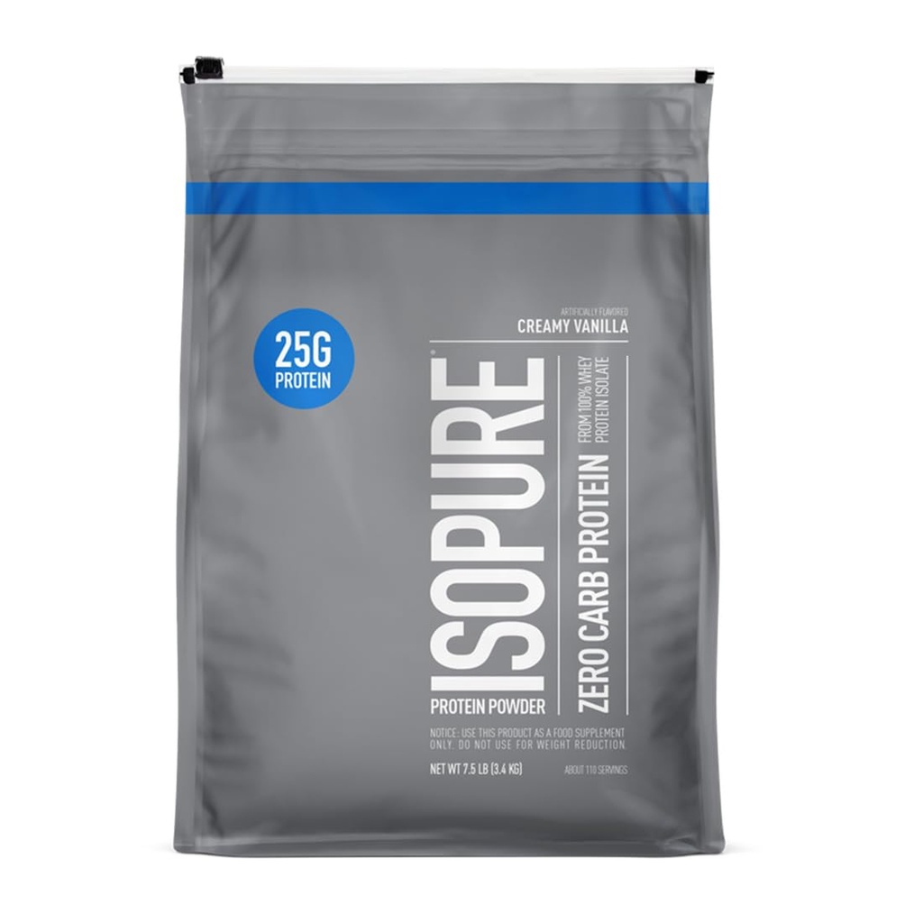 Isopure Zero Carb 100% Pure Whey Isolate Protein Powder, Laktosa Free, Gluten Free, With Vitamin, Creamy Vanilla, 25g Protein Per Serving, 7.5 Lbs, 110 Servings (Packaging May Wary)
